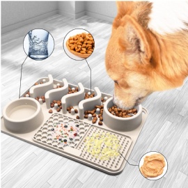 3 in 1 Non Slip BPA Free Silicone Mat Pet Feeder Bowl Slow Down Eating